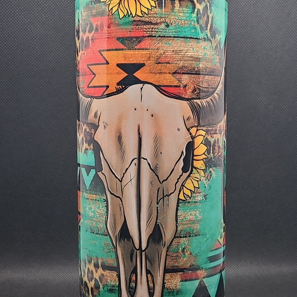 Colorful Tribal Skull Tumbler with Straw 30 ounce - Picture 4 of 9